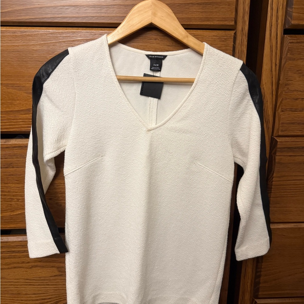Club Monaco White and Black V-Neck Top